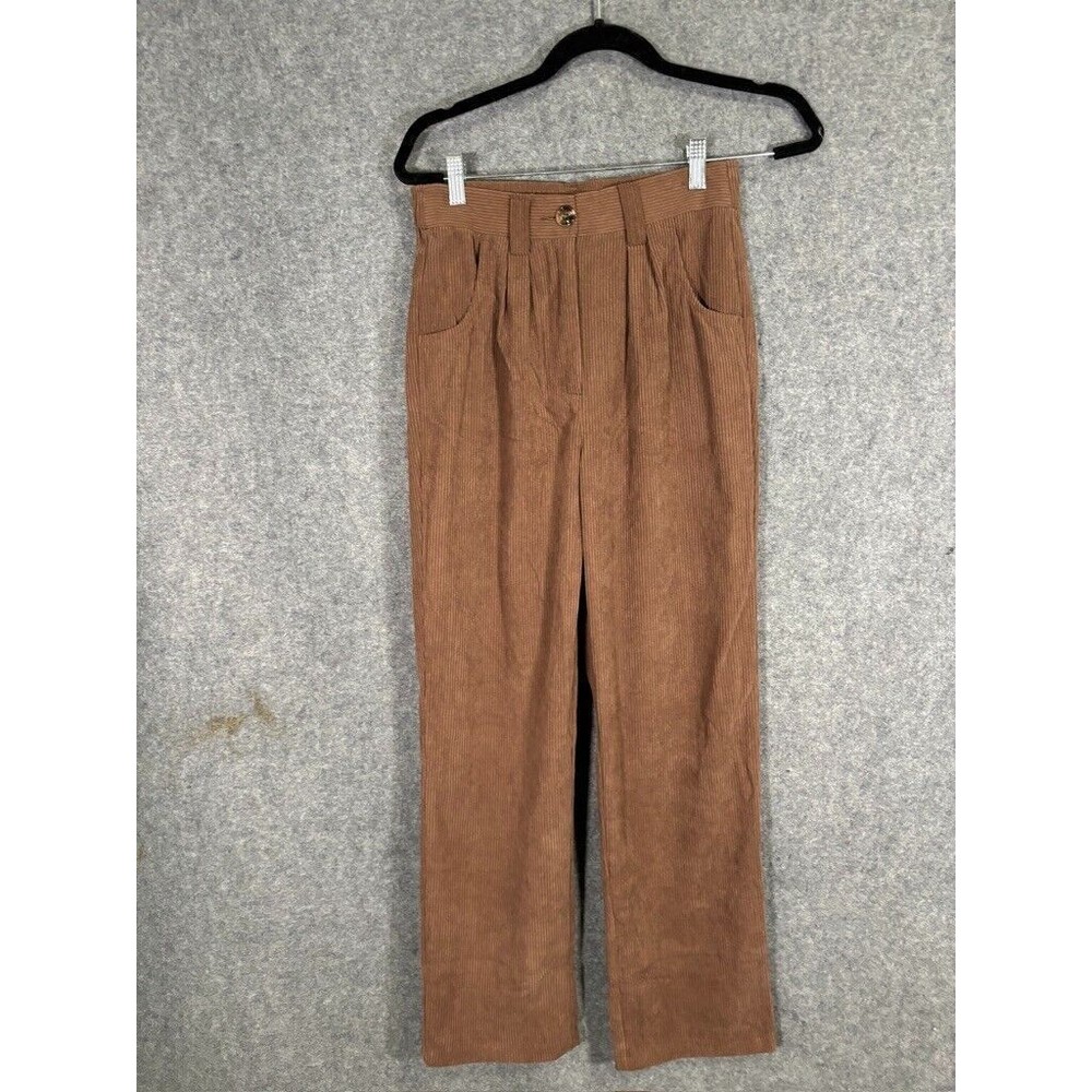 Halara Pants Women Medium Brown High Rise Corduroy Pleated Front Side Pockets